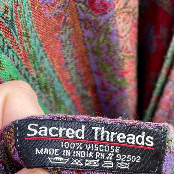 Sacred Threads fringe floral paisley multicolored shawl - Picture 10 of 13